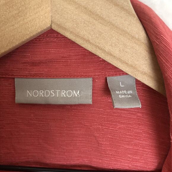 VTG NORDSTROM Linen Silk Top Sz L Coral 3/4 Sleeve Button Up Textured Notch‎ - Picture 3 of 11